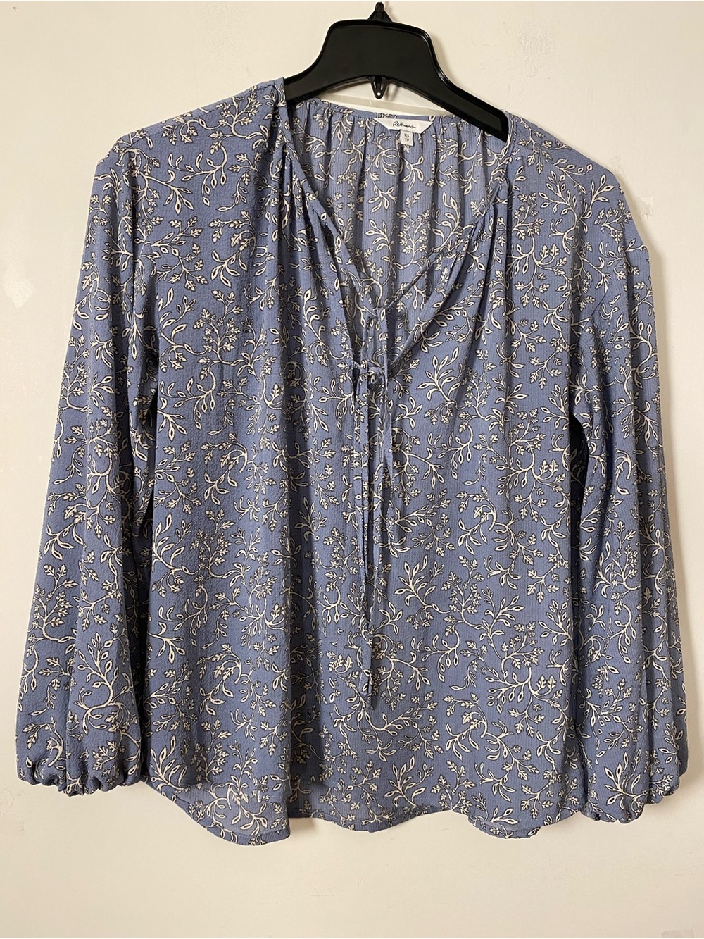 Tie-Neck Floral Blouse in Dusty Blue Long sleeve - Picture 1 of 9